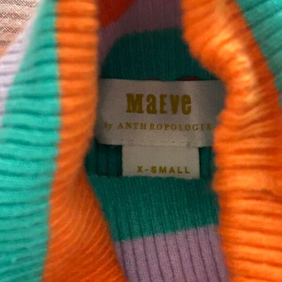 Maeve Pink orange colorful Retro Striped Rib Knit Turtleneck XS Cottagecore - Picture 4 of 6